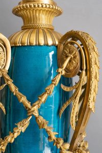 Paire de grands vases en céladon turquoise par Alfred-Emmanuel Beurdeley
